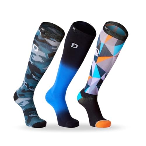 DAKY Compression Socks for Men Women - Athletic, Hiking, Walking, Running, Sports - Travel, Flight, Pregnancy Socks - 3 Pack (UK, Alpha, S, M, Regular, Regular, Elite, Camo, Aqua)