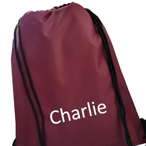 JJLC Personalised School Sports Gym PE Drawstring Bag Embroidered Name (Maroon) — view 2