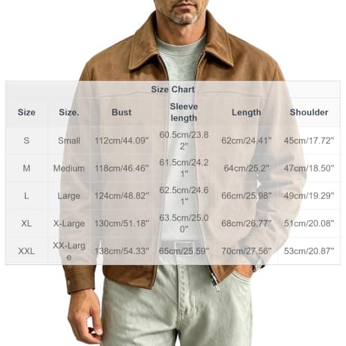 Mens Faux Suede Jacket Full Zip Jackets Turn Down Collar Coat — view 6