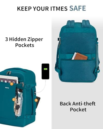 ECOHUB Ryanair Cabin Bags 40x20x25，20L Anti-theft Underseat Carry On Travel Backpack, Recycled Hand Luggage Bag with Laptop Compartment,Flight Rucksack bag for men women, Blue Green (Patent Pending) — view 5