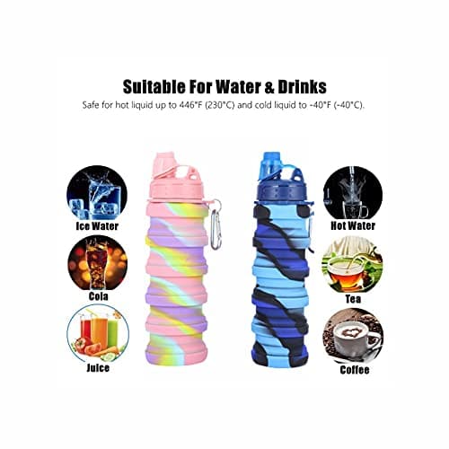 DONGTATA 2Pcs Silicone Collapsible Water Bottle Reusable Portable Foldable Water Bottles BPA Free Safe and Heathy Leak Proof for Sports Hiking Trip and Camping Collapsible Water Bottle for Kids Sport — view 2