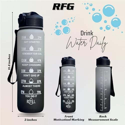 Repton 1L Sports Water Bottle with Motivational Time Marker | Leak-proof Drink Tritan Bottle BPA Free Non-Toxic for Running, Cycling, Gym, School & Office (Black & White) — view 4