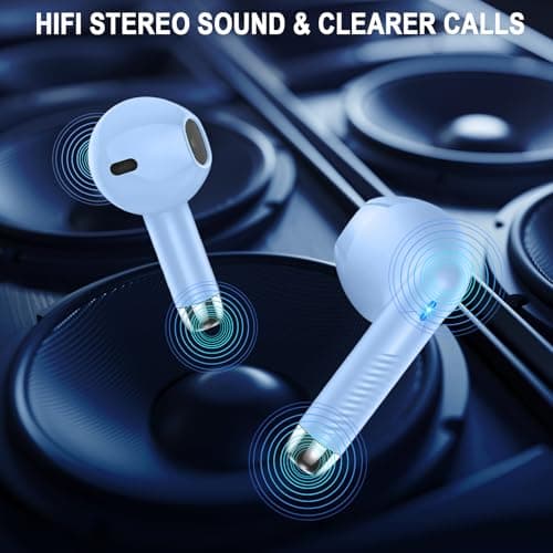 Jxrev Wireless Earbuds, Bluetooth 5.4 Headphones in Ear with 4 ENC Noise Cancelling Mic, 40H Playtime Earphones with HiFi Stereo Deep Bass, Wireless Headphones IP7 Waterproof, USB-C, Sky Blue — view 2