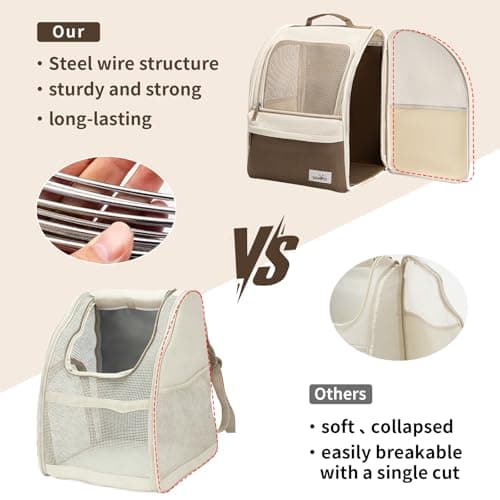 wakytu Cat Carrier Backpack,Pet Backpack Carrier for Small Cats Dogs,Beige — view 2