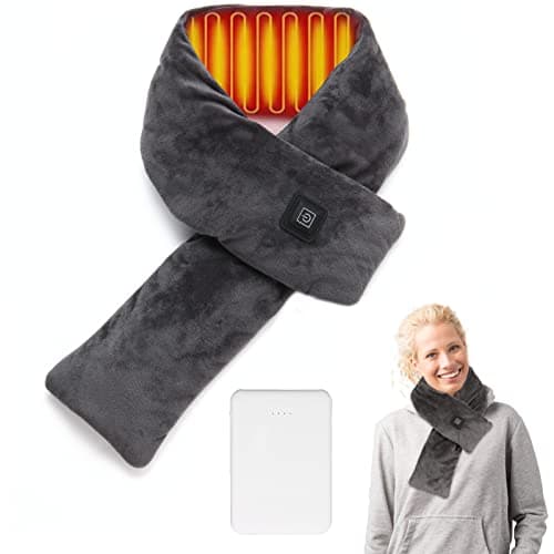 Neck Heating Pad Rechargeable Heated Neck Scarf with 5000mAh Power Bank,Heated Scarf for Women/Men,Heated Neck Warmer for Pain,3 Heating Levels,Neck Heated Pad Outdoor Skiing,Cycling,Camping (Grey)