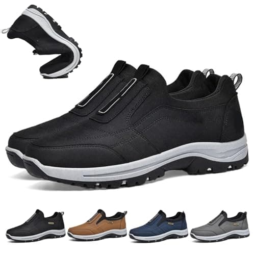 Daladder Walking Orthopedic Shoes,Men's Waterproof Breathable Orthopedic Walking Hiking Shoes Slip on Sneakers (Black,6)