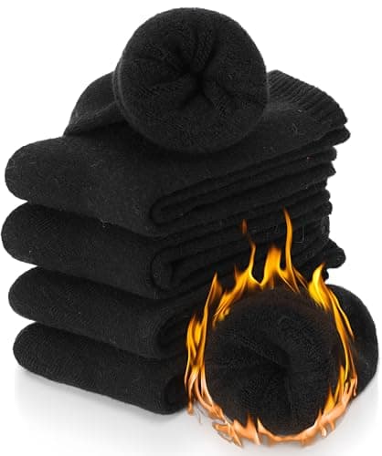 PROETRADE Merino Wool Thermal Socks for Womens Walking Winter Warm Thick Cosy Gift Stocking Fillers Women Boot Crew Comfy Ladies Hiking Work Socks 5 Pack (Black)