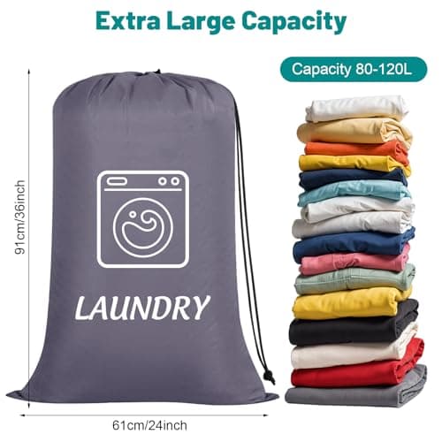 Dntorx 2 Pack Large Travel Laundry Bags 24 x 36 In, Drawstring, Black+Grey — view 2