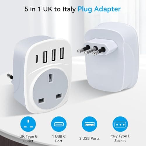 2- PACK UK to Italy Plug Adapter,SHUOMAO UK to Italy Travel Adapter — view 2