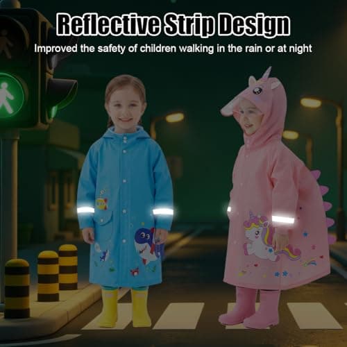Adiwo Rain Poncho Girls Boys, Boys Girls Portable Raincoat, Kids Raincoats with Hood, Cartoon Poncho Toddler, Kids Lightweight Rainwear Waterproof Reusable, Blue Shark (M) — view 6