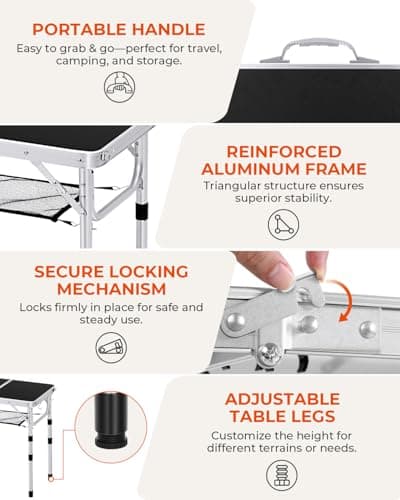 Sportneer Folding Camping Table 60×40cm, Height Adjustable Camp Table — view 5
