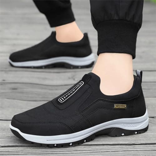 Hiking Shoes Mens Slip on Trainers Orthopedic Walking Shoes with Arch Support Lightweight Mesh Lining Hiking Shoe Wide Fit Outdoor Sneakers for Outdoor Trekking Camping Walking Black — view 3