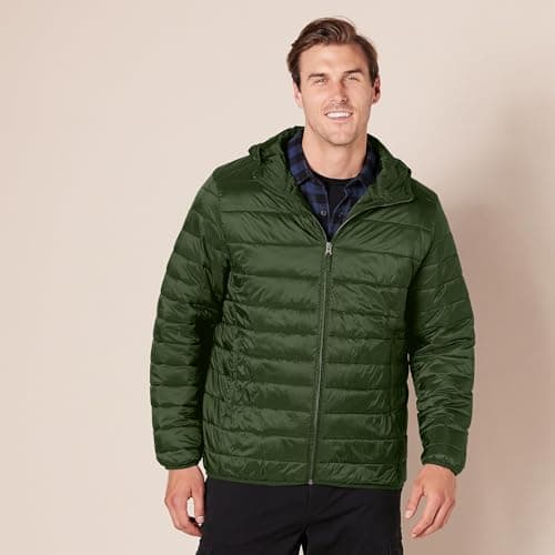 Amazon Essentials Men's Lightweight Water-Resistant Packable Hooded Puffer Jacket, Dark Olive, M — view 6