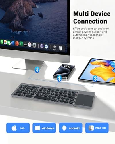Jeifhxu Foldable Bluetooth Keyboard with Touchpad, Portable Travel Wireless Mini Folding Keyboard with Trackpad – Rechargeable Pocket Size Keyboard for iPad, Android, iOS, Windows, PC with PU Cover — view 3