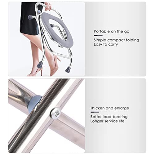 Lightweight Foldable Bedside Commode w Removable Bedpan, Stainless Steel Portable Toilet for Camping - up to 330LBS, Folding Shower Stool — view 5