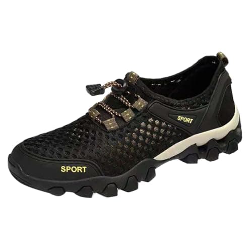Mens Walking Shoes Summer Mesh Breathable Hiking Shoes Comfortable Walking Shoes Outdoor Travel Shoes Fashion Casual Sports Shoes Black