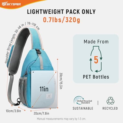 SKYSPER Sling Bag RFID Cross Body Bag Recycled Crossbody Backpack Travel Daypack(Teal) — view 5