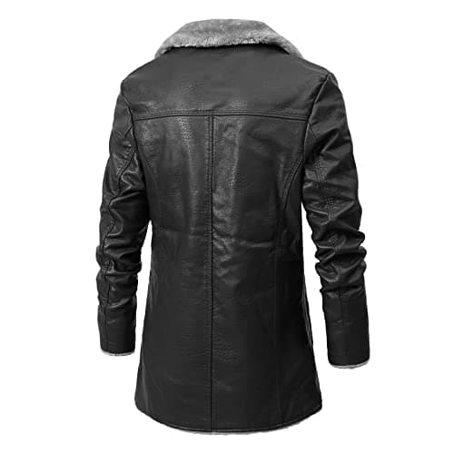 Mens Winter Coat Notched Collar Trench Coats Classic Motorbike Jackets — view 2
