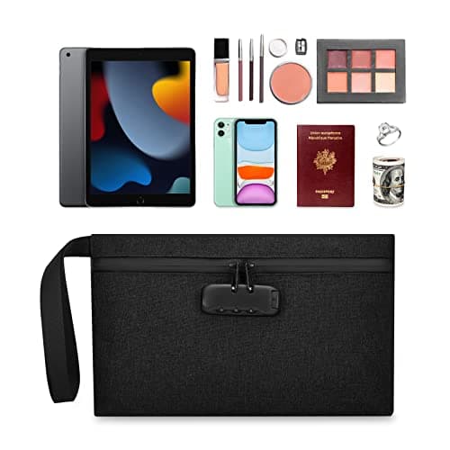 Brifit Money Bag with Lock, Security Smell Proof Bag with Combination Lock, 13 x 8 Inches Waterproof Men & Women's Locking Accessories Pouch for Cash, Travel, Bank Deposits, Medicine Credit (Black) — view 3