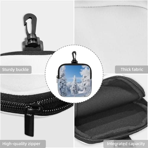 Mini Pouch with Carabiner, Neoprene Travel Makeup Bag with Zipper Tool Storage Pouch Snow-covered winter trees Coin Purse Portable Earbud Case Waterproof Card Holder Wallet for Women Men — view 5