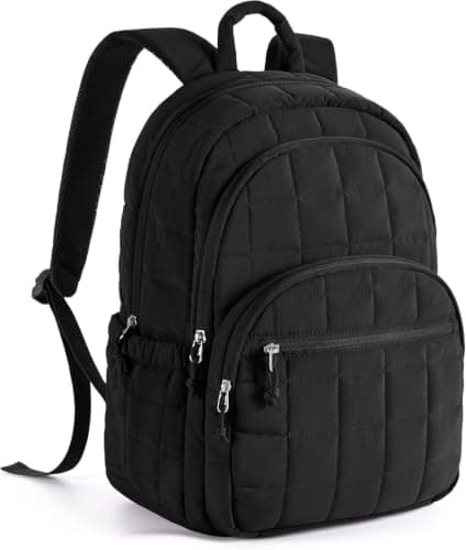 Quilted College Backpack, Stylish Padded Laptop Daypack, Multi-Pocket Lightweight Travel Bookbag for Daily Commute & Work