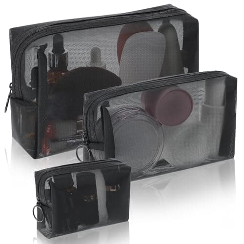 Wanmu 3Pcs Mesh Makeup Bags, Mesh Cosmetic Bag, Portable Toiletry Bag, Travel Organizing Zipper Pouch, Toiletries Makeup Pouches, Black Breathable Mesh for Home Office Travel Accessories