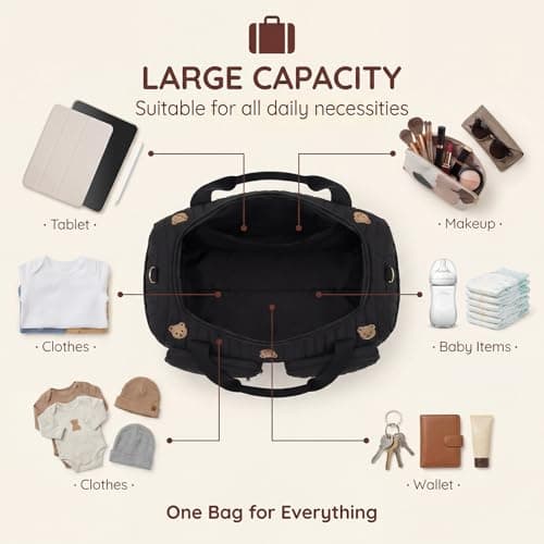 Baby Changing Bags,Hospital Maternity Bag,Large Capacity Diaper Tote Bag with Shoulder Strap & Multiple Pockets, Lightweight Travel Duffel Bags for Pregnancy, Labor,48 × 26 × 22 CM (Black) — view 6