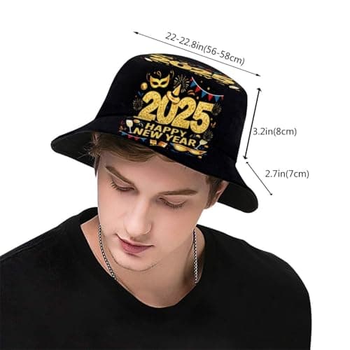 Unisex Trendy Bucket Hat Summer Hat Beach Hat Comfortable Packable Outdoor Travel Sun Protection Hat for Women Men Teens, Happy New Year 2025, One size — view 3
