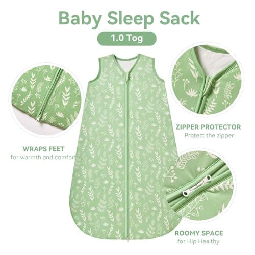ToyaTec Baby Sleeping Bag 1.0 Tog 2 Pack,Super soft Rayon Made from Bamboo,Baby's Bamboo fiber Pure Organic Sleeping Sack Spring Summer Autumn(Green,S) — view 2