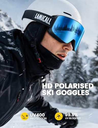 Lamicall Ski Goggles, Skiing Goggles - 【HD Anti-fog Lens】 UV400 Protection Snow/Snowboard Goggles with Wide OTG Over Helmet Compatible, Anti-glare for Men & Women - Black Frame Blue Lens — view 2