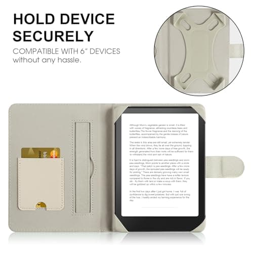 HoYiXi Universal Case for 6-inch Kindle eReader Compatible with Kobo/Voyaga/Pocketbook/Tolino E-book reader,6'' eReader Protective Cover with Built-in Card Slot,Black (Rice white, 6 inch) — view 3