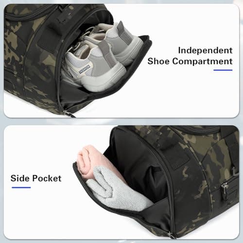 TONRUYN Tactical Gym Bag for Men 45L Camo Duffel Bag for Travel with Shoe & Laptop Compartment Medium Sports Holdall Duffle Bag for Military Fitness Training Workout — view 5