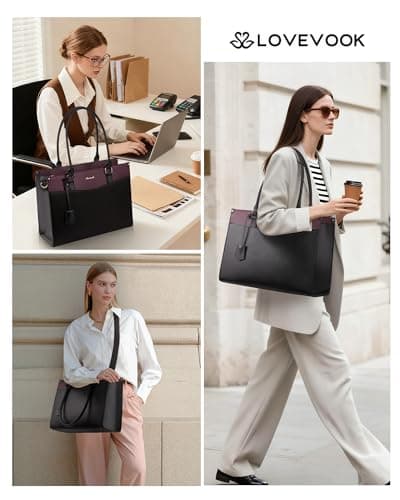 LOVEVOOK Laptop Handbags for Women, 15.6 Inch PU Leather Work Tote Bags — view 2