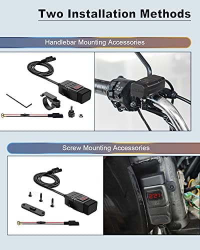 EXTRACTME Motorcycle Phone Charger, 6.8A Quick Charge 3.0 Dual USB with Voltmeter & ON/Off Switch, Waterproof Quick Disconnect SAE to USB Adapter for Phone, Tablet, GPS — view 5