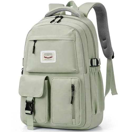 FIORETTO Lightweight School Backpack Womens, Cute School Bag for Teenager Girls, 15.6 Laptop Rucksack Backpack for School Casual Daypacks Travel Backpack for College Work Green 25L