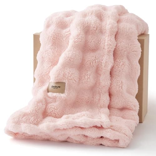 Bedsure Bubble Fleece Throw Blanket - Lightweight, Crystal Pink, 130x170cm