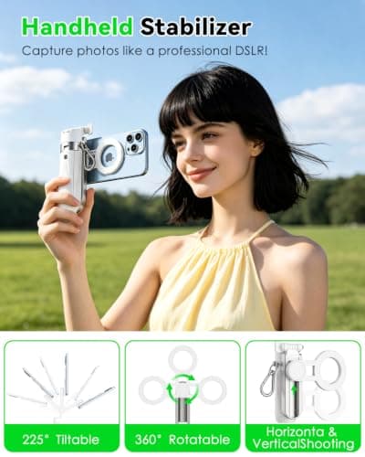 CloudValley Magnetic 4-in-1 Multifunctional Selfie Stick Tripod, Mini Portable Pocket Phone Stand with Detachable Remote, Compatible with MagSafe, for iPhone/Android, Travel Vlog, Live Stream, White — view 5