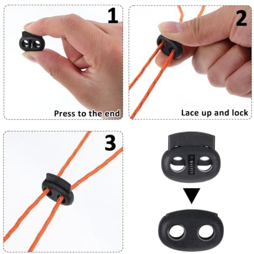 Ajcotahm 10Pcs Toggles for Drawstrings, Plastic Spring Cord Locks Black Dual-Holes Shoe Lace Tie Locks Drawstring Stopper Fastener for Shoelaces Drawstrings Sweatpants Hats Clothing Bags (Flat) — view 4