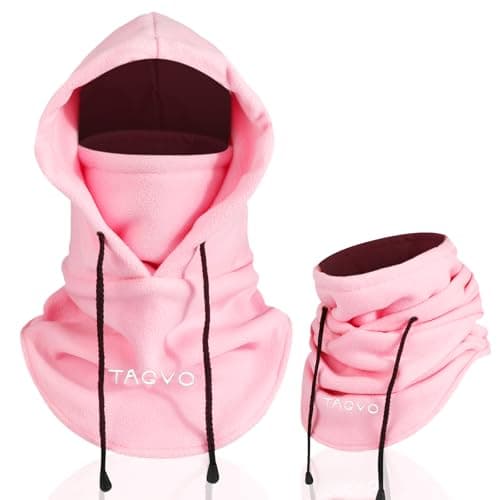 TAGVO Winter Thermal Fleece Balaclavas, Soft & Warm Adjustable Hood Hat Skiing Face Cover Face Mask Neck Warmer Snood Neck Gaiter for Running Skiing Cycling Motorbikes Hiking- Men & Women Pink
