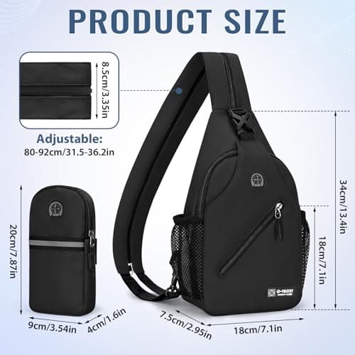 Crossbody Shoulder Bags, Convertible Sling Bag with Side Mesh Pockets and Headphone Hole, Crossbody Backpack and Arm Bag Set, Lightweight Chest Bag Casual Daypack for Women Men Camping Travel Hiking — view 2