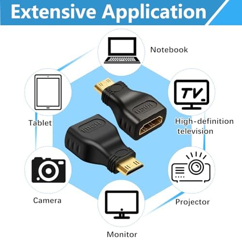 3 Pack Mini HDMI to HDMI Adapter, Mini Male to HDMI Female Adapter, 2.1 Connector Supporting 4K@120Hz, for Camera, Laptop Tablet, Monitor, Projector, HDTV, Gaming Devices — view 3