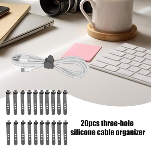 Reusable Silicone Cable Ties - Cable Straps - 20 Pack Three Hole Cord Organizer | for Headphone Charging Digital Cables | Free Holder for Home Office Travel, Silicone 2.87 Inches — view 2
