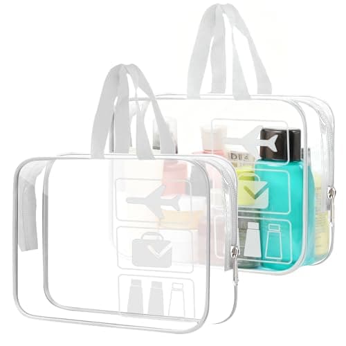 2pcs Clear Travel Toiletry Bags with Handles Travel Wash Bag Travel Bag Airport Security Carry On Liquid Bag Cosmetic Pouch Shower Bag Transparent Toiletries Bags (White)