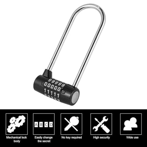 DIKACA Large U-Shaped Combination Padlock Plastic and Metal Material with 5 Digit Password Easy to Set Password, Hanging Lock for Cabinets and Home Use for Cabinet Wardrobe Door Handle — view 5