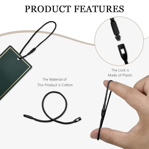 300Pcs 7.6Inch Clothing Hang Tag Cotton String Fasteners Tag Plastic Snap Lock Pin Loop Hanging Tags Labels Brand Markings for Clothes Suitcase Shoes Toys (Black) — view 3