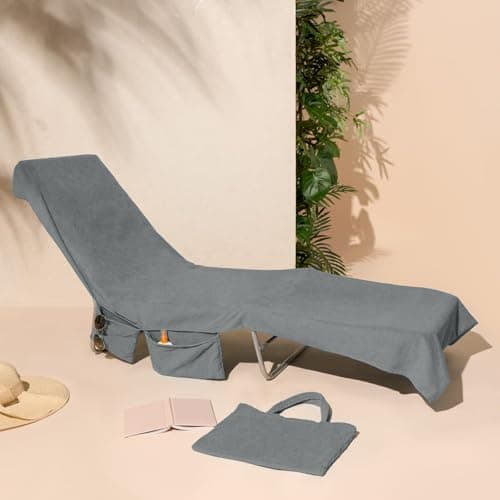 Brentfords Sun Lounger Towels with Pockets, Microfibre Large Beach Towel in a Bag Sunbed Towel Holiday Accessories Swimming Pool Quick Dry Beach Towels Summer Essentials, Charcoal Grey 215x75cm