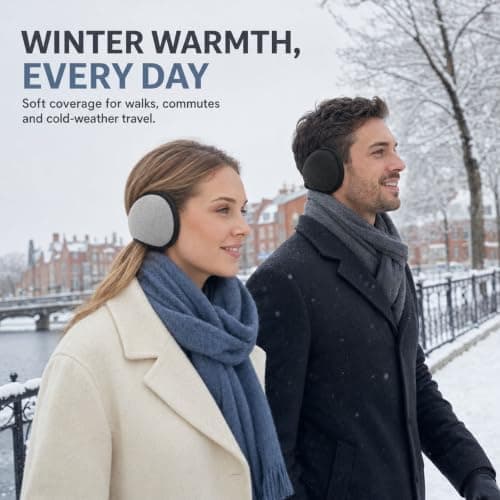 NWDEY 2 Pack Winter Warmers Ear Muffs for Women and Men，Black*Light Grey — view 2