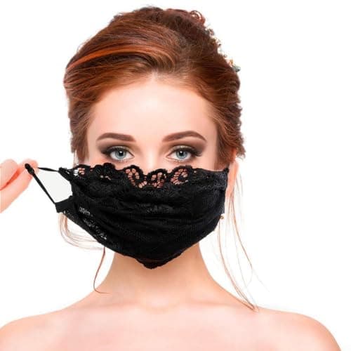 Women Lace Face Protector, Ear Hanging Style Breathable Sunscreen Mask, Lightweight Quick Dry Reusable Facial Cover for Shopping Hiking Camping Daily Use(One Size Black) — view 5