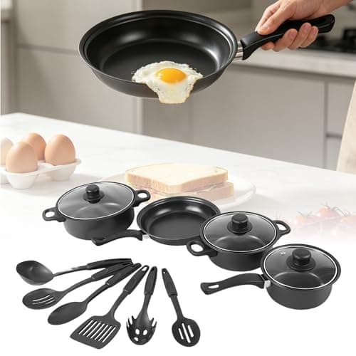 13-Piece Induction Cookware Set, Black Nonstick Pots and Pans Set with Lids & Spatulas, Cooking Set for All Hobs – Ideal for Home Kitchen & Camping, PFOS & PFOA Free — view 6