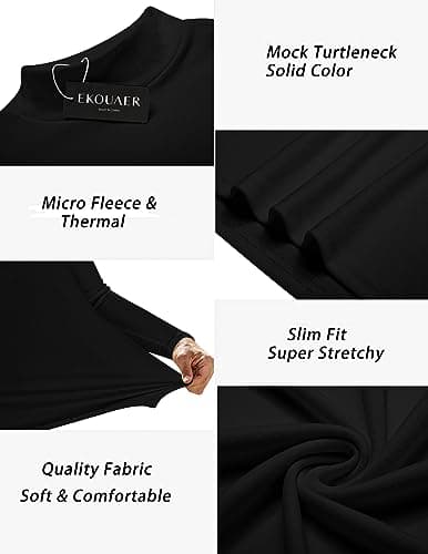 Ekouaer Men's Mock Turtleneck Shirts Long Sleeve Basic Turtle Neck Undershirt Lightweight Thermal Top Black XL — view 6